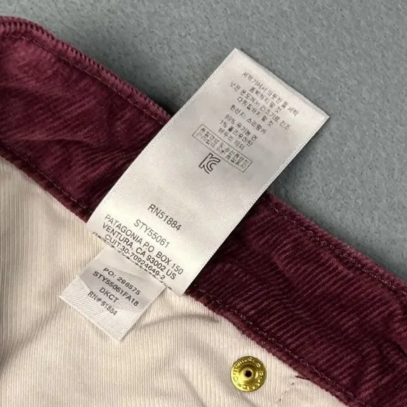 Patagonia Corduroy Pants Womens 28 x32 Burgundy Organic Cotton New No Tags - Picture 6 of 9